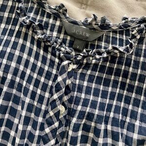 JCrew Navy Gingham Smocked Popover Shirt, Size 2